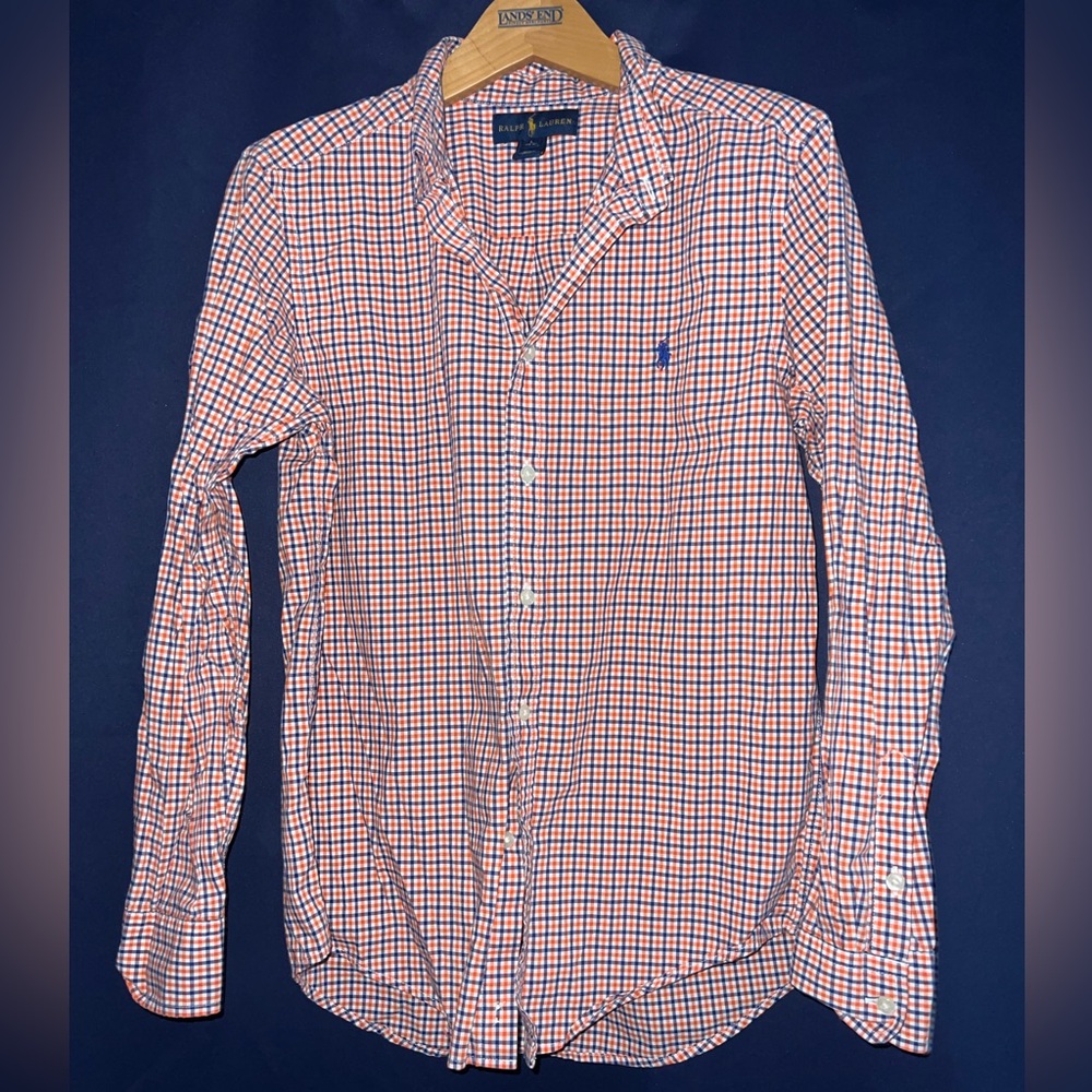 Ralph Lauren Blue Label Kids Orange and Blue Plaid Shirt